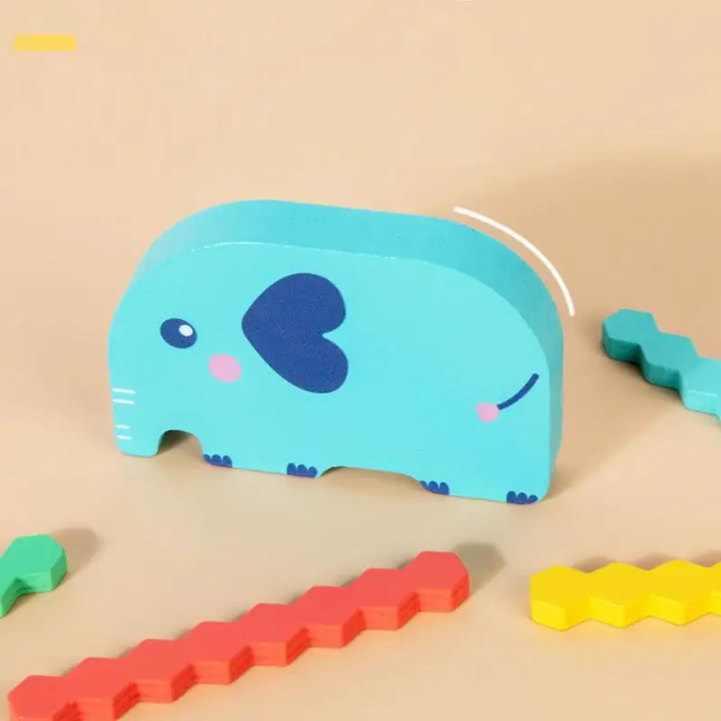 Bloques de apilamiento de madera para niños, rompecabezas de animales, bloques de construcción, juego de elefante, juguete de aprendizaje de colores brillantes para escuela, parque de viajes