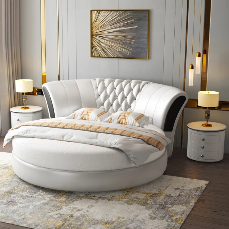 

High End European Double Bed King Size Modern Whitr Luxury Twin Modular Beds Frame Headboard Round Camas De Casal Furniture