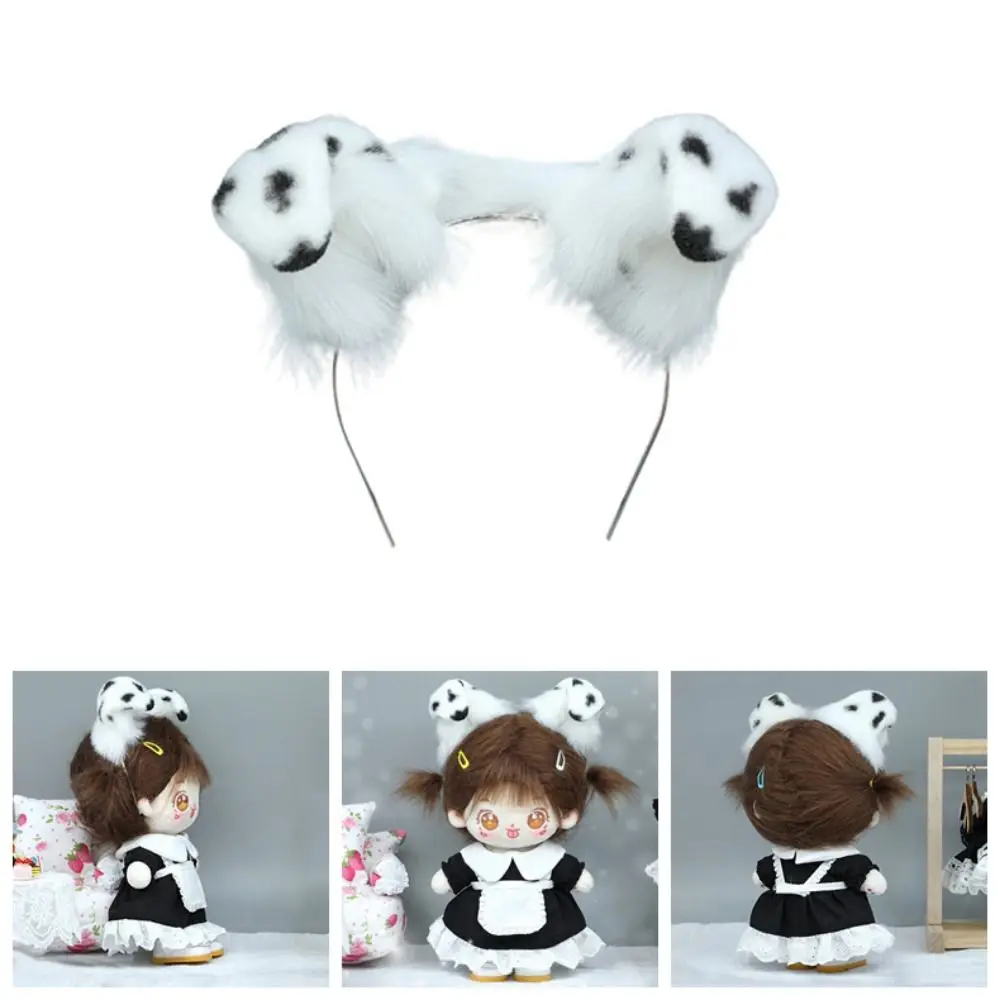 Kawaii Simulated Animal Ear Hair Hoop Hairband Black White 20cm Plush Doll Headwear Dog Ears Handmade Dog Ear Headwear