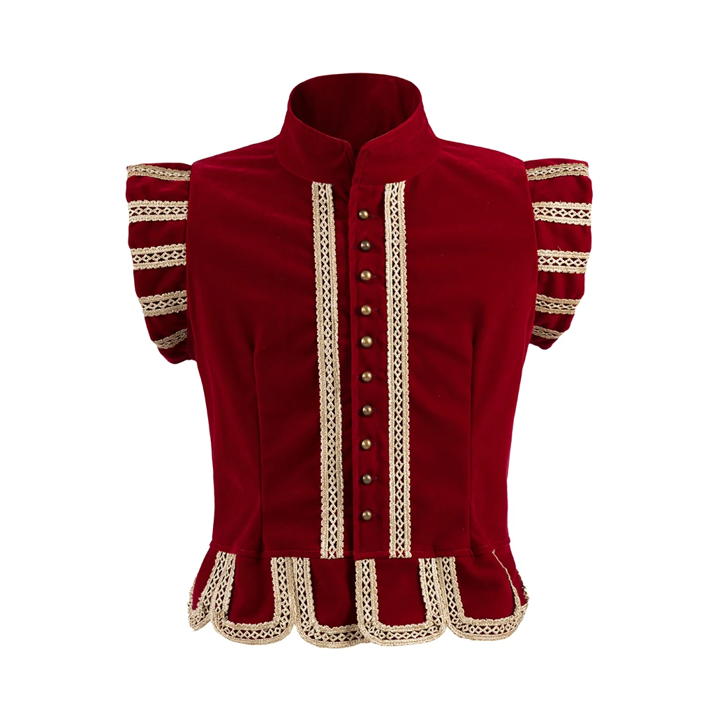 

Tudor Waistcoat Medieval Renaissance Men's Red Vest Elizabethan Pirate Colonial Top Wedding Party Gown Gentleman Costume