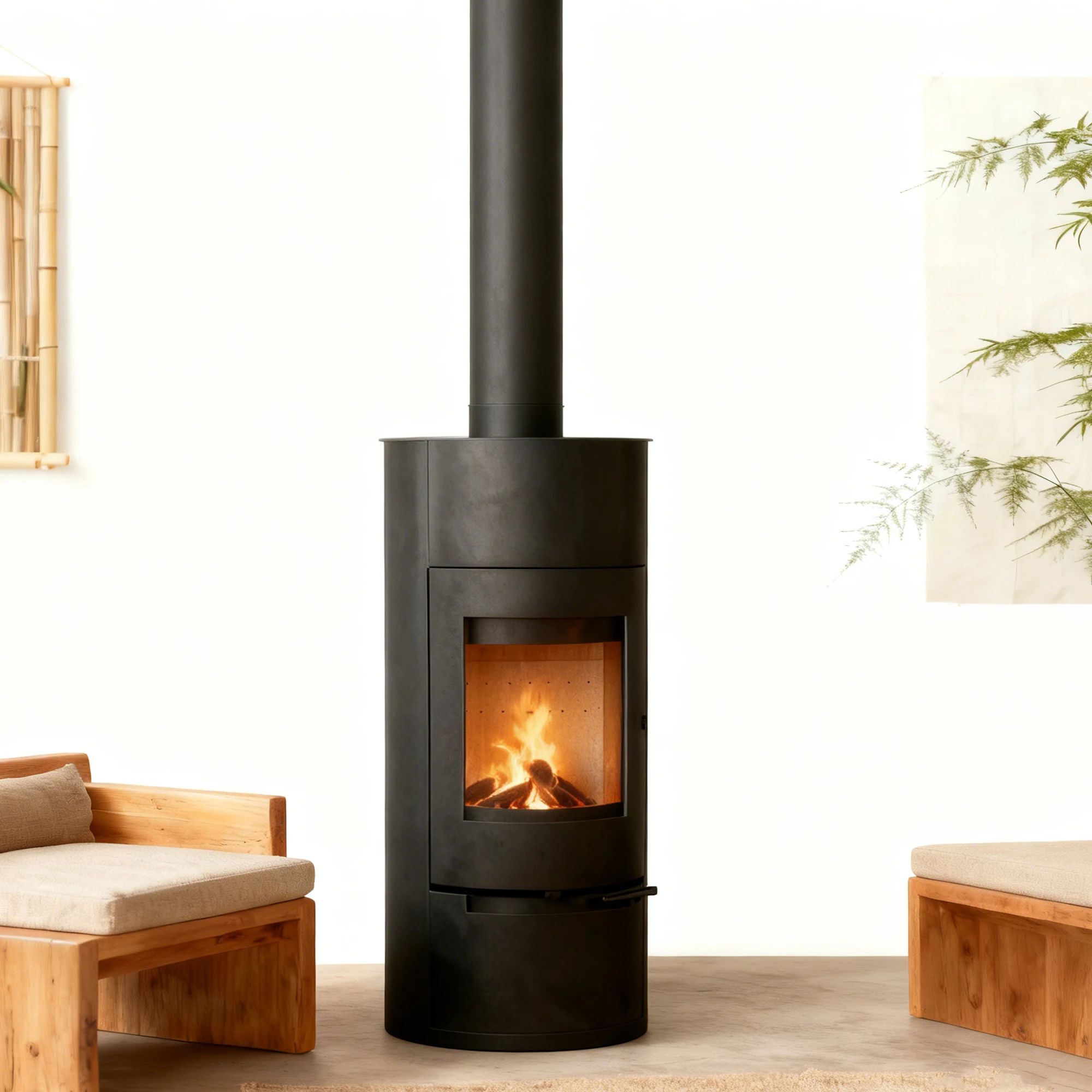 

Modern Style Indoor Freestanding Fireplace Eco-Design Circular Wood-Burning with High-Efficiency Smokeless Steel for Bedrooms