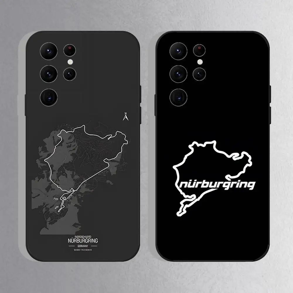 Nurburgring capa de telefone para carro esportivo, para samsung s25, s24 ultra, s20, s30 plus, s22 plus, s23, ultra 5g silicone preto