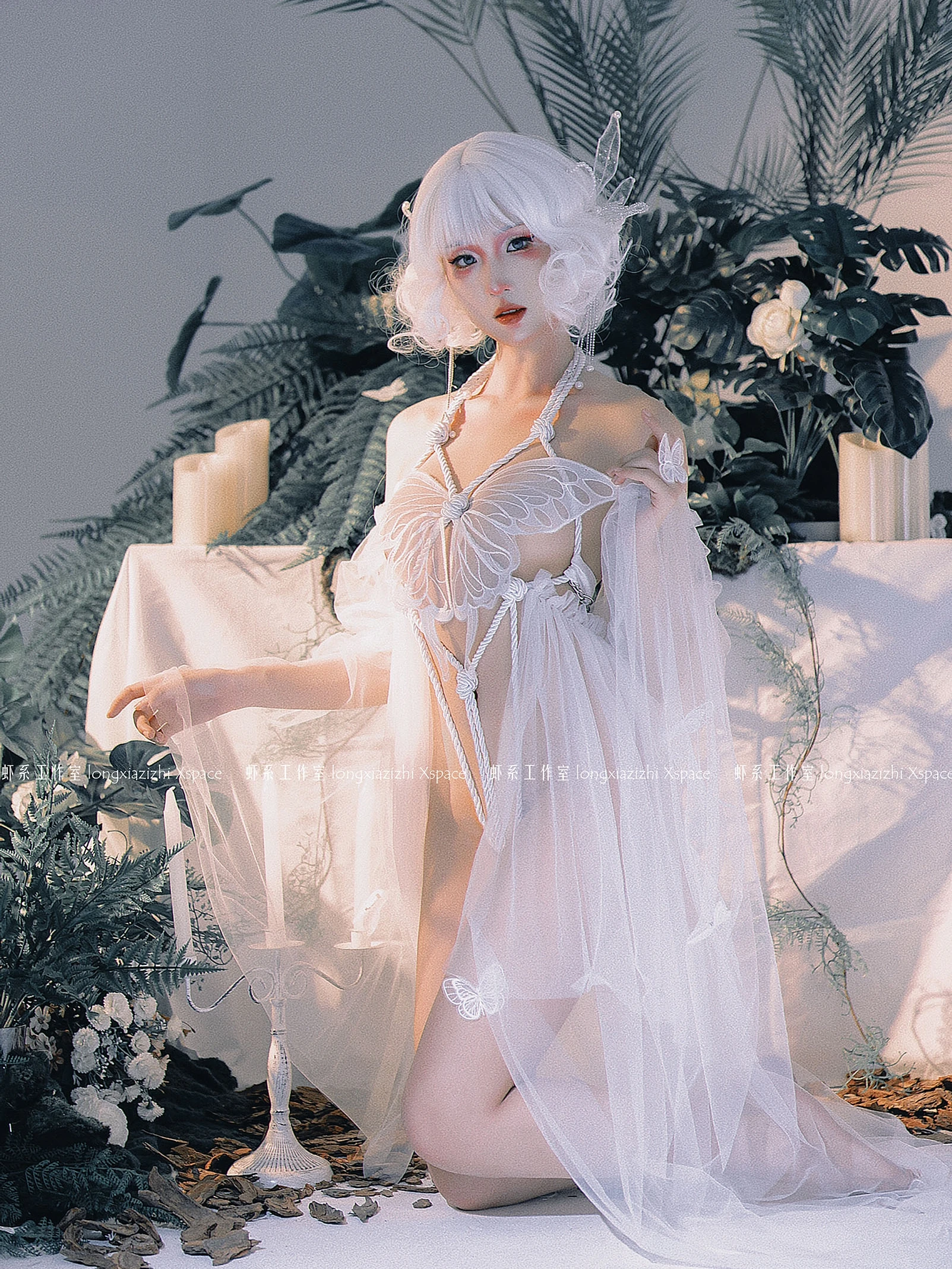 

Anime Psychic White Sky Moth Cosplay Costumes Tie Uniform Japanese Tie Bikini Lingerie Set Halloween Costumes Butterfly Dress