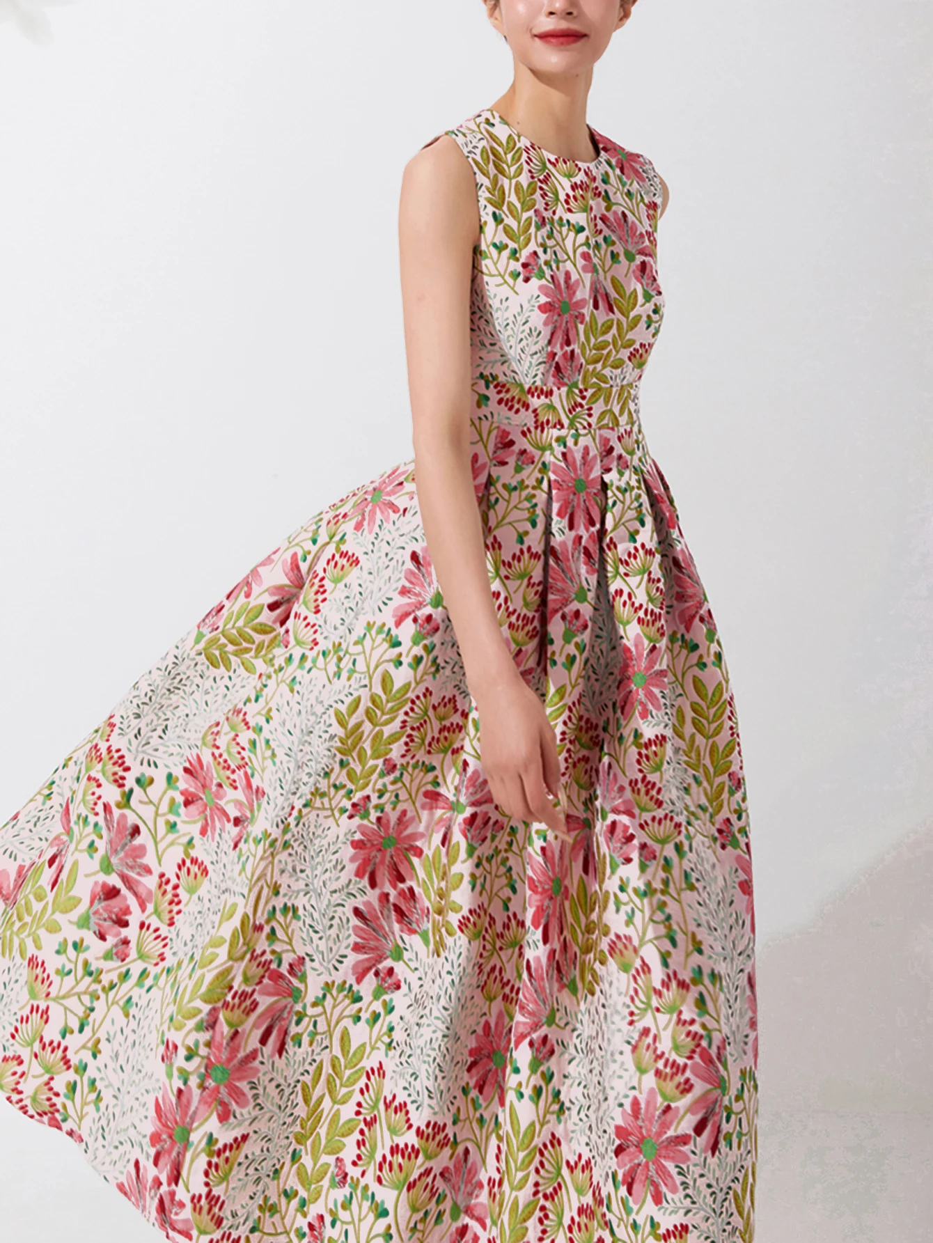 여성용 빈티지 민소매 긴 맥시 원피스, 우아한 여성 보호 자카드 꽃 탱크 파티 드레스, 슬림 베스티도, 여름