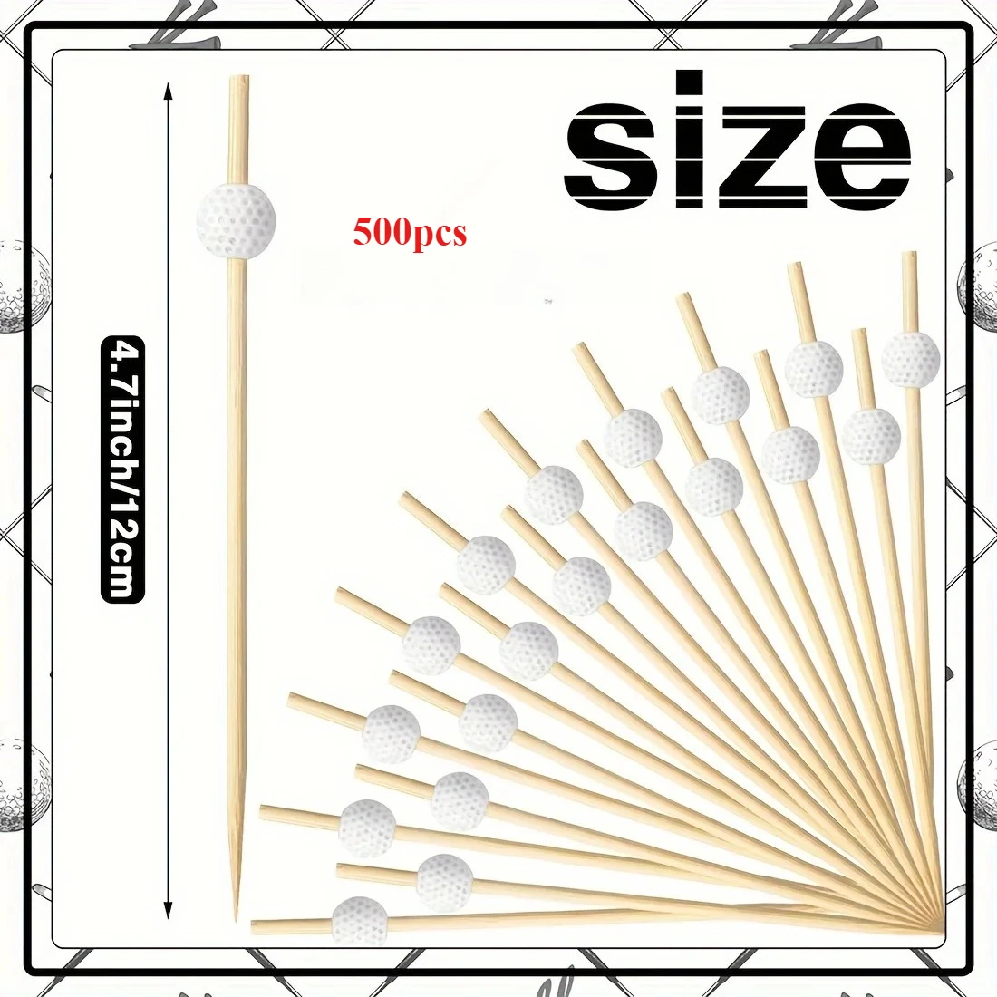 500pcs/bag Disposable Golf Ball Bamboo Skewers for Cocktail Fruit Appetizer 12cm Decorative Cocktail Picks for Party