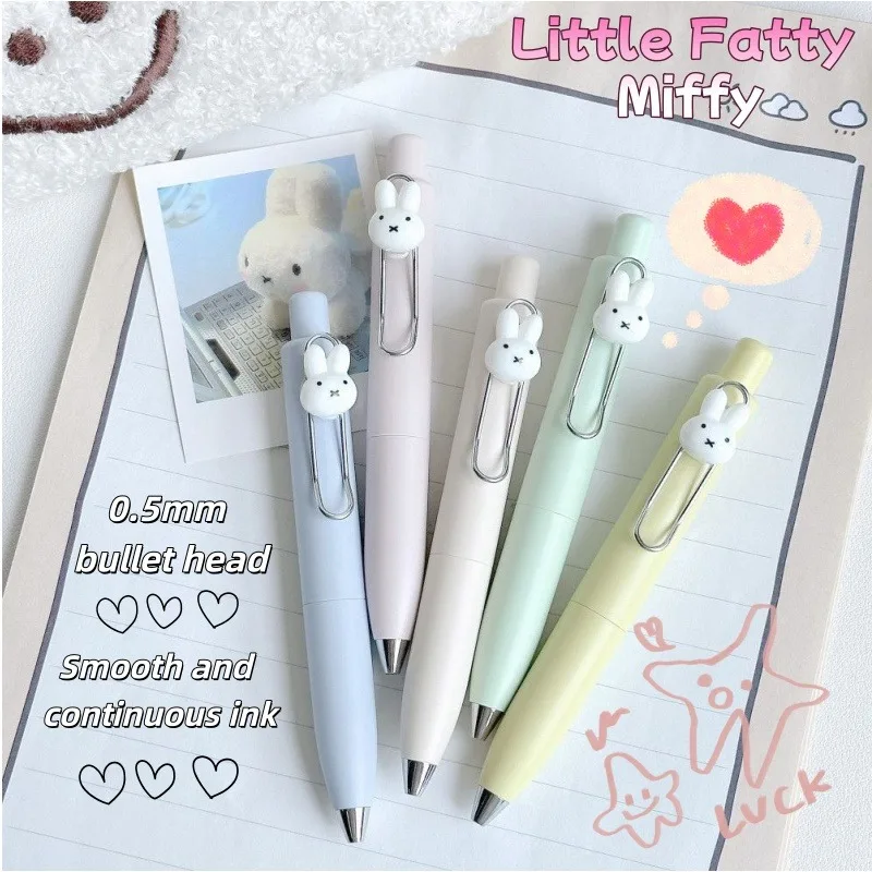 Caneta Gel Retrátil Miffy Mini Chubby, Caneta Neutra de Secagem Rápida 0.5mm, Caneta Estética Fofa para Estudantes e Preparação de Exames