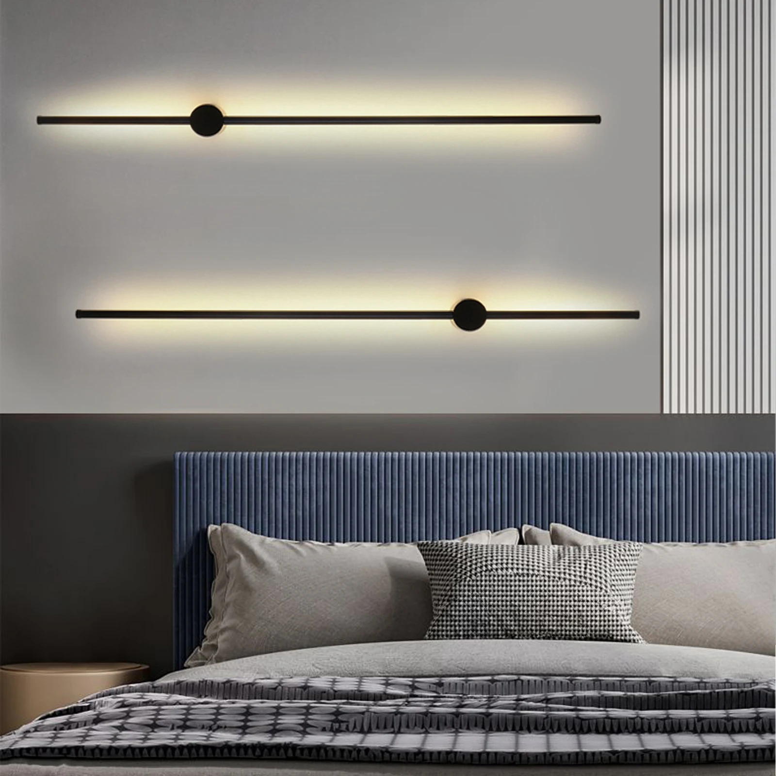 Moderna applique da parete lineare a LED lunga striscia lampada applique camera da letto soggiorno nero