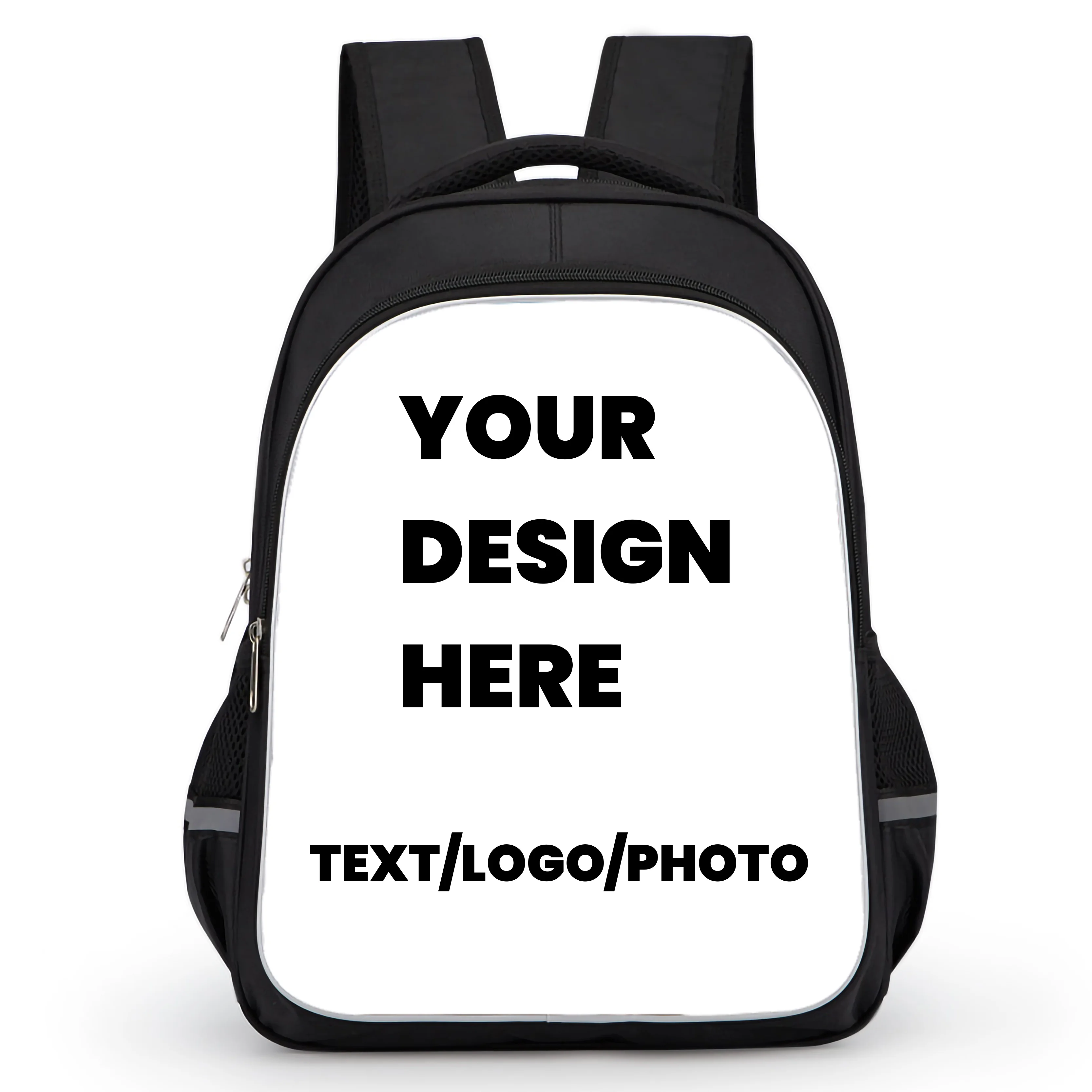 Mochila escolar DIY con bolsillo con doble cremallera, mochilas escolares personalizadas de gran capacidad de 16 pulgadas con texto de logotipo de sus fotos