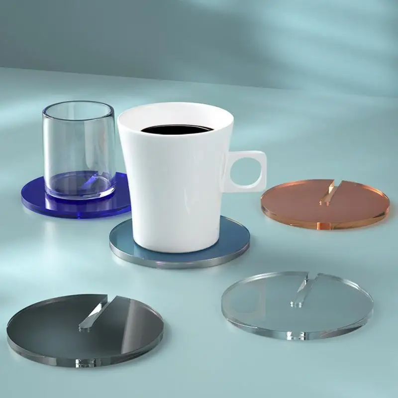 4PCS Simple Thickened Acrylic Coaster Coffee Tea Cup Anti Heat Insulation Mat Light Luxury Round High Temperature Tea Ceremony