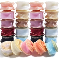 Golden Edged Fishtail Yarn Ribbons Wave Edge Organza Lace DIY Bouquet Packaging Material Wedding Decorations Sewing Fabric Decor