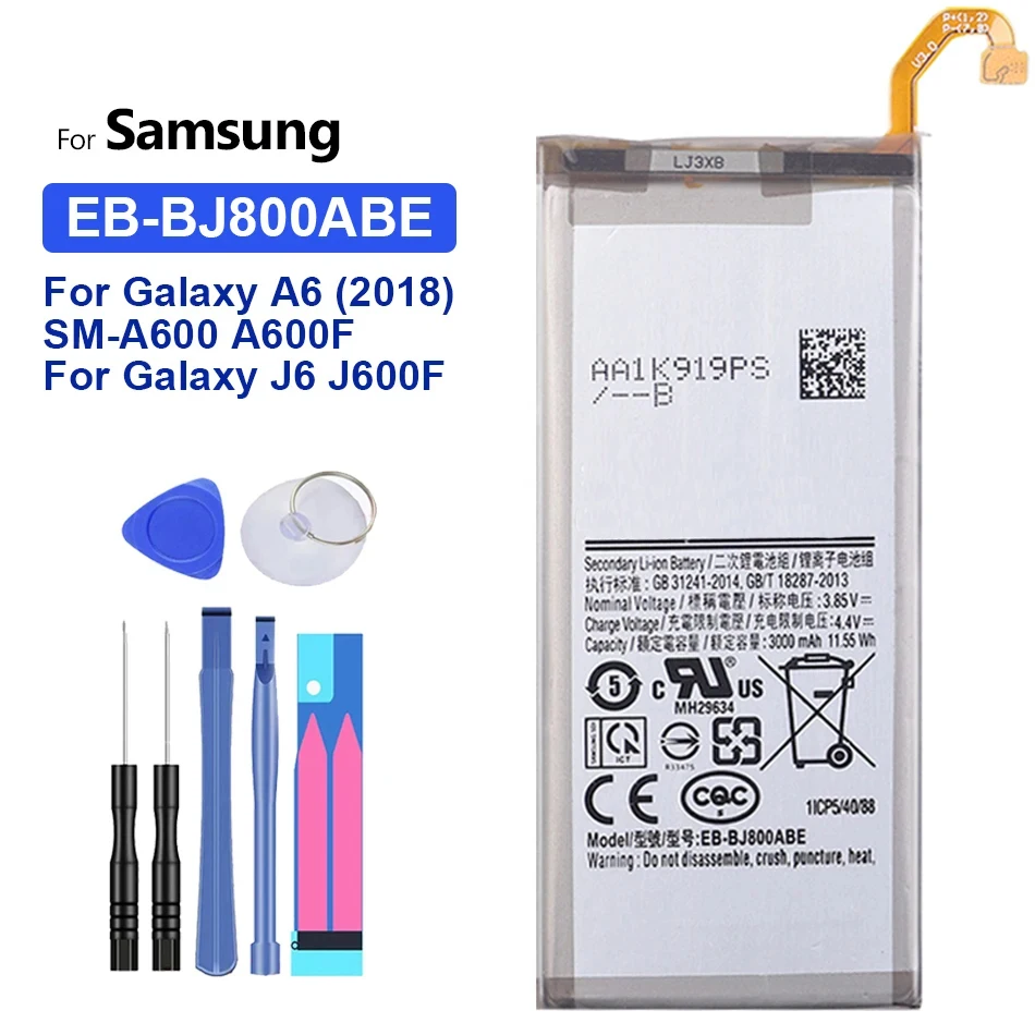 بطارية EB-BJ800ABE 3000Mah لأجهزة سامسونج جالاكسي A6 (2018) SM-A600 A600F J6 J 6 J600F بطارية عالية الجودة