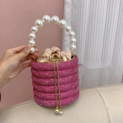 Pearl Handle Rhinestones Evening Clutch Bag Purse And Handbag Luxury Designer Shoulder Bag Shiny Crystal Clutch Purse Bucket Bag