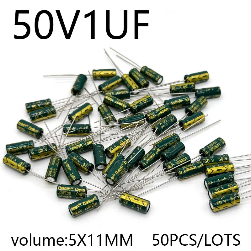 

50pcs/lots 50V1UF 5*11 high frequency low impedance aluminum electrolytic capacitor 1uf 50v