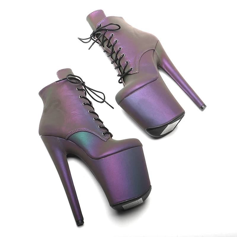 Leecabe 20CM/8inch Reflective material PU Platform Ankle Boots Sexy Exotic pole dance shoes