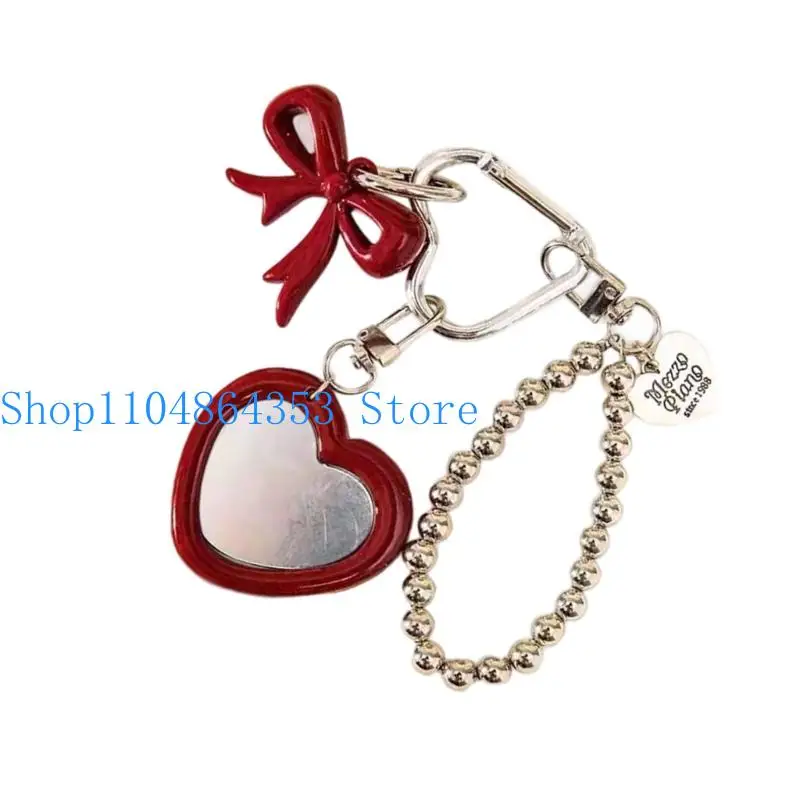 652F Stylish Bowknot Heart Ring With Clear Reflection Mirror Alloy Materials Perfect For Bag Decoration Beauty Tool