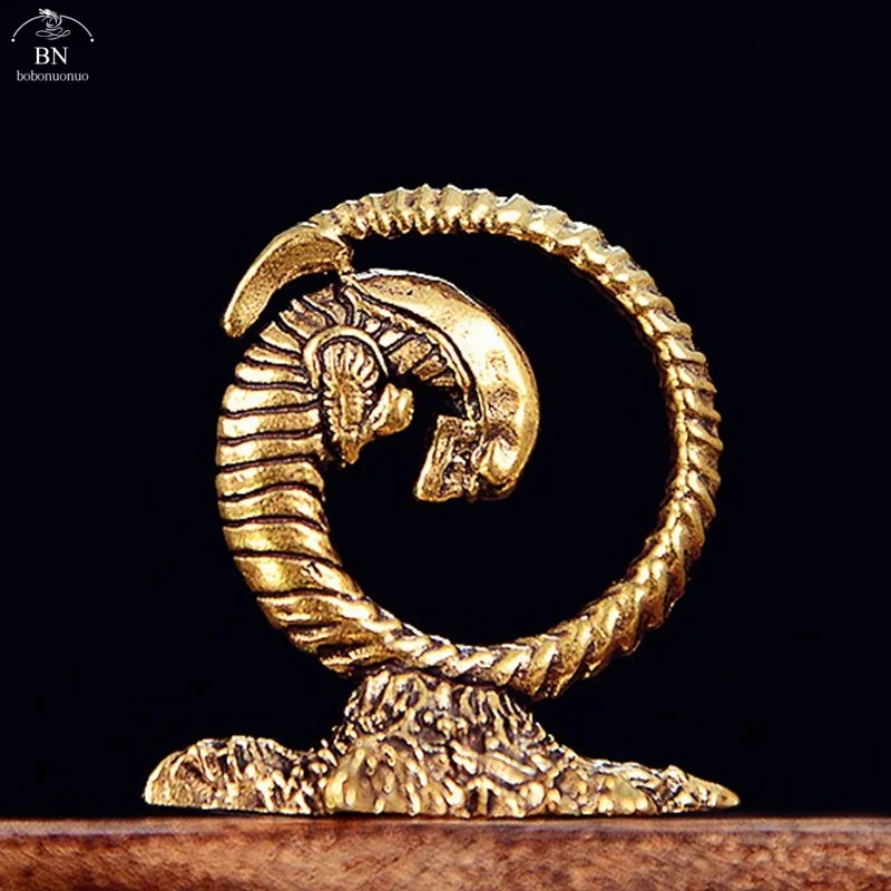 Vintage Solid Brass Reclining Alien Dragon Figurine Retro Decor, Desktop Ornament for Home/Office, Collectible Art & Unique Gift