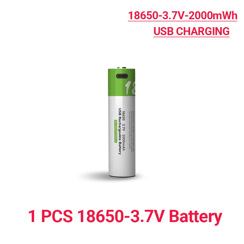 New original high current USB 18650 3.7v 2000mah C-type fast rechargeable lithium-ion battery, suitable for LED flashlight tools