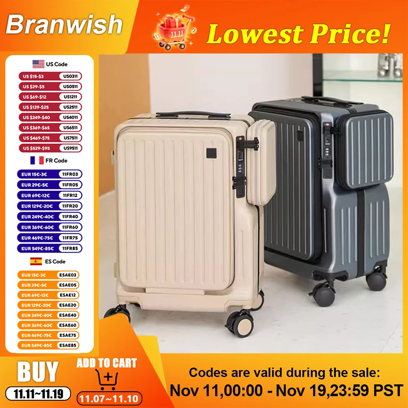 

20 Inch Multi Functional Dual Opening Suitcase PC Luggage with USB Port Phone Holder Brake Wheels Travel Luggage for Men Women