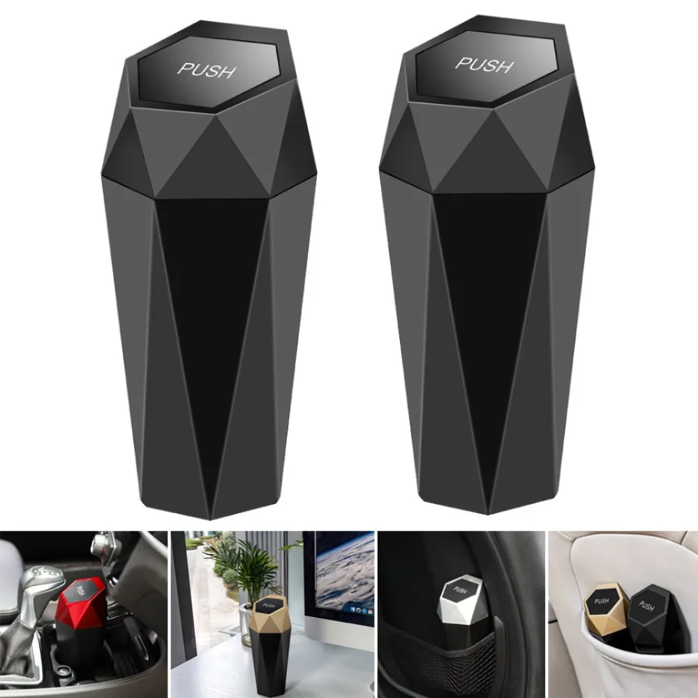 for Car Office Container Car Dustbin Organizer Trash Bin Leakproof with Lid Diamond Design Garbage Can Car Trash Can Bin