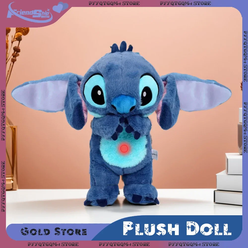 Anime Plush Doll Stitch Toy Sleeping Breathing Bear Plush Soothing Music Sleep Playmate Kawaii Light Child Toy Kids Gift