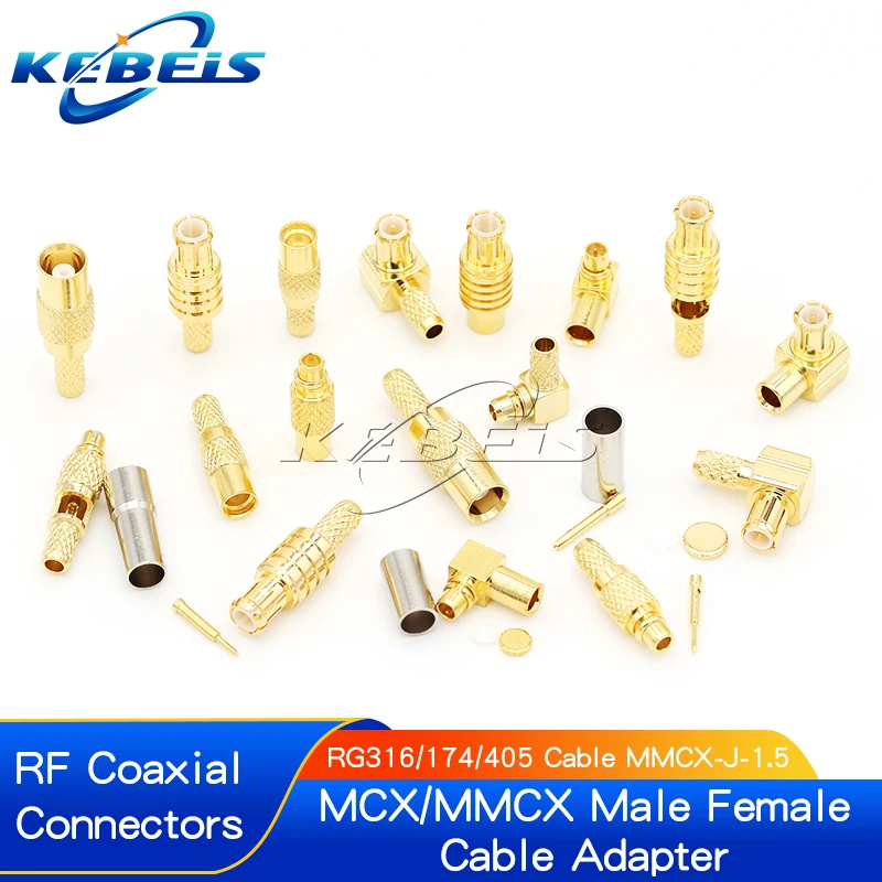 2PCS MCX-JW-1.5 male head MMCX-J-K-1.5 MCX MMCX connector MMCX-JB2 crimping RG316/405 feeder connector right angle elbow