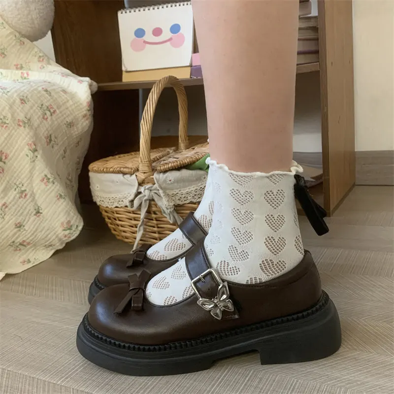 Butterfly-Knot Lolita Shoes Women Vintage Girls Platform Mary Jane Shoes Women Students Chunky Heel JK Uniform Cosplay shoes