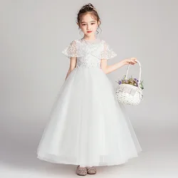 Elegant White Bridesmaid Long Dresses for Girls Wedding Gown Ceremony Flower Party Dresses First Communion Evening Kids Clothing