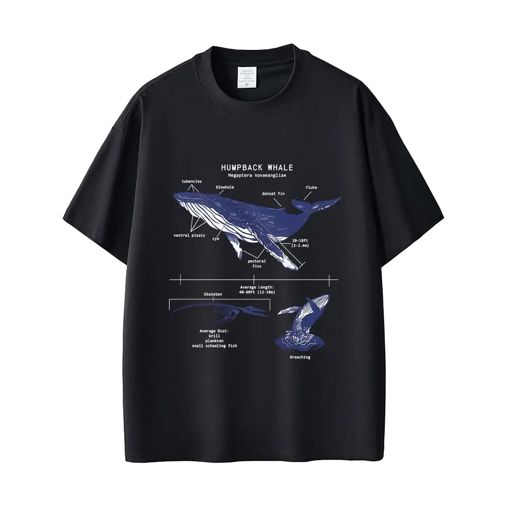 

Marine Animals Humpback Whale Anatomy Graphic T-shirt Men Women Fashion Casual Oversized Streetwear Male Vintage Short Sleeve