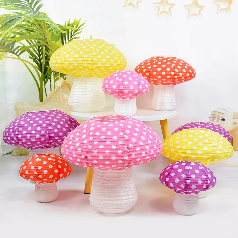 Yellow Pink Mushroom Shape Paper Lanterns Lampion Hanging Ornament Birthday Party Festival DIY Home Decoration Baby Shower Favor