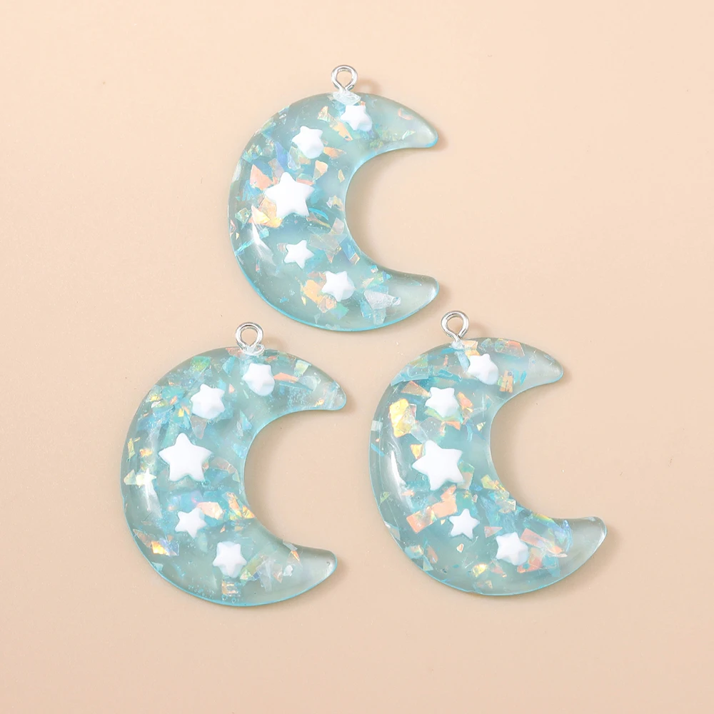 Leslie 10 Stück Niedliche Große Glänzende Glitzer-Stern- und Mond-Anhänger aus Harz für Ohrringe, Armbänder, Halsketten, Schmuckherstellung und DIY-Basteln – Detail 3