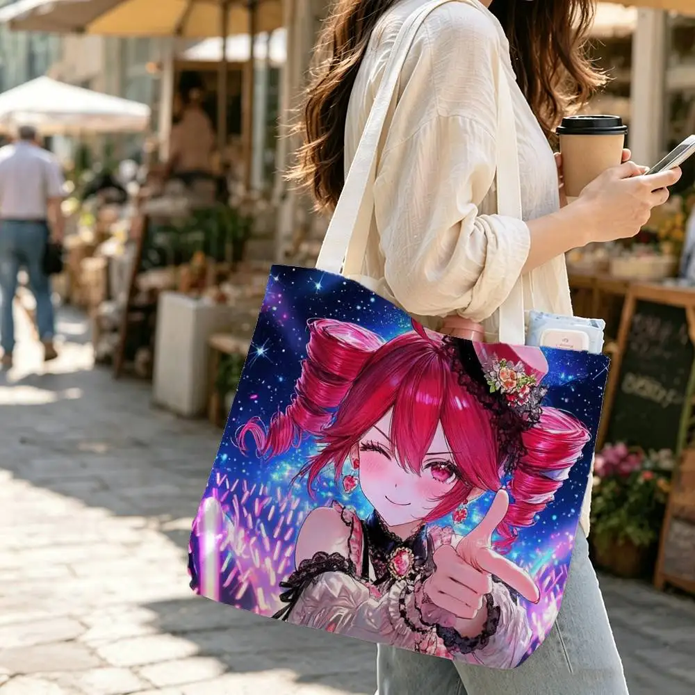 Bolso de mano de gran capacidad de algodón y poliéster con diseño de la cantante rubia Kasane Teto, ideal para compras, viajes y uso diario.