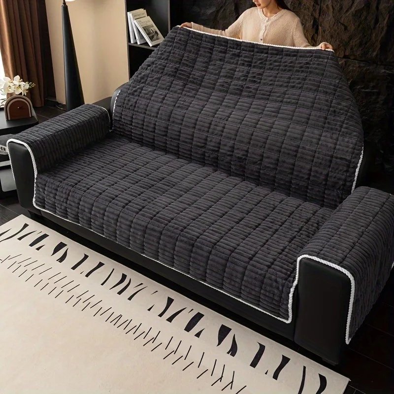 

Цельный противоскользящий стеганый чехол для дивана, толстая теплая полосатая фланель для зимы, декор дивана для гостиной, чехол для дивана, полотенца