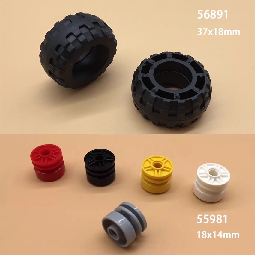 

Technological Tire Wheel DIY Car Truck Building Block 18x14mm Wheel Hub 37x18mm Tire MOC Part Compatible with 56891 55981