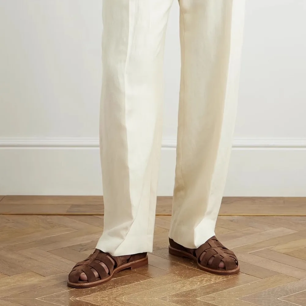 

Кожаные сандалии, мужские летние дышащие охлаждающие тапочки из воловьей кожи, простая удобная классическая повседневная обувь в стиле ретро, тенденции на улицу