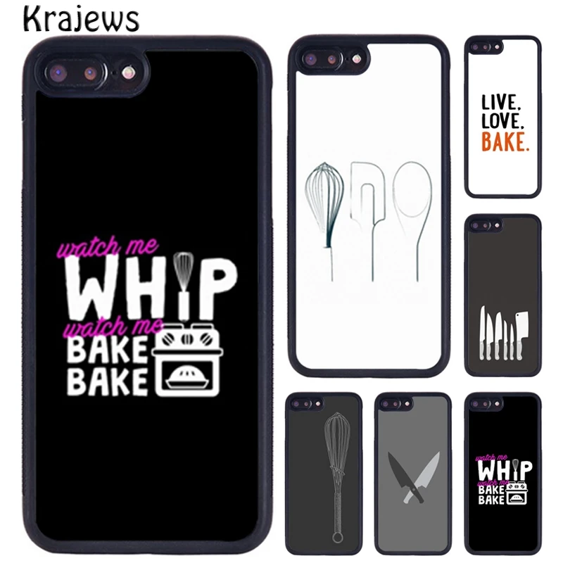 Krajews Love Baking Chef Knife TPU Phone Case For iPhone 16 15 14 X XR XS 11 12 mini 13 Pro MAX Plus cover shell coque