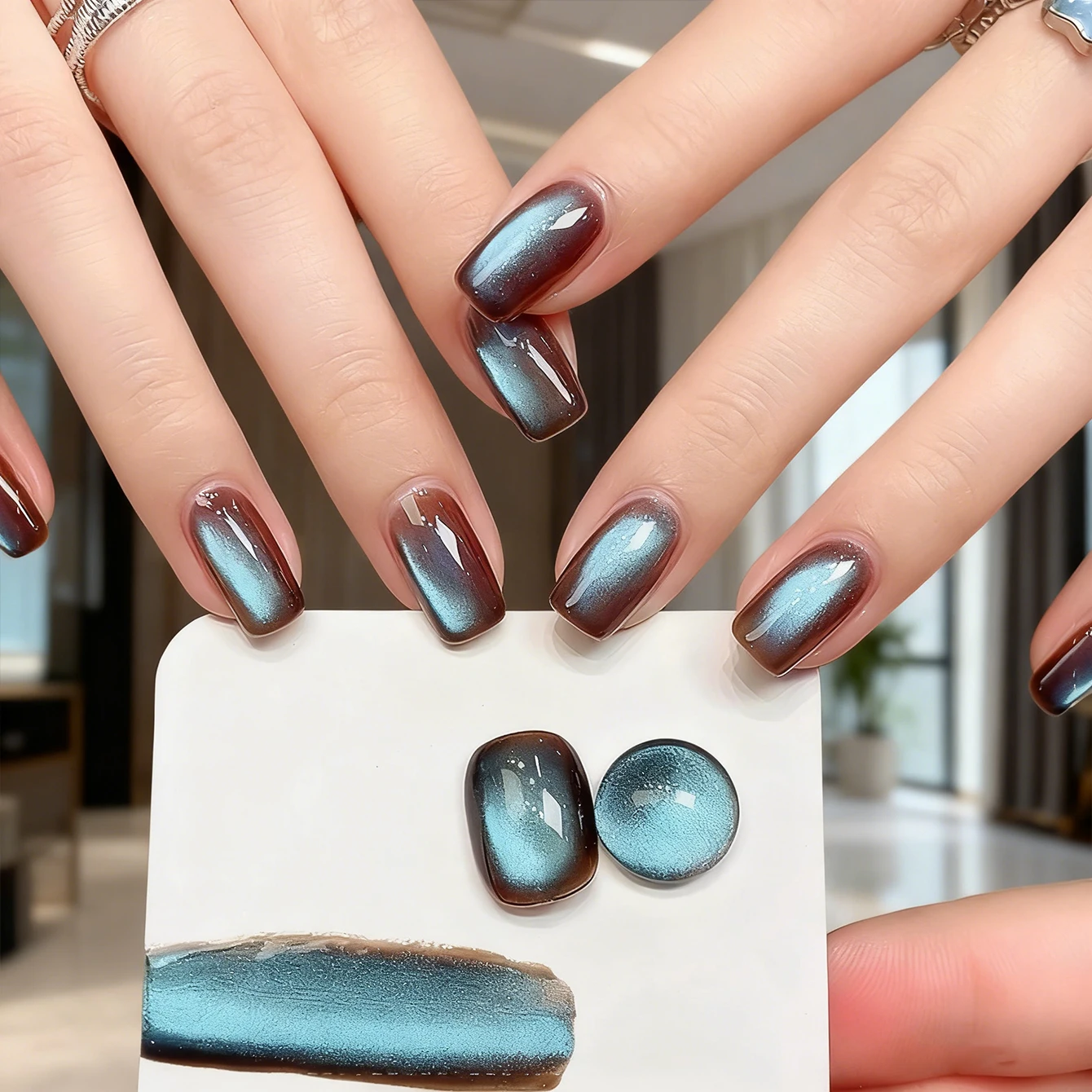 10ML 1PCS Blue Light Brown Glass Bead Magnetic Cat Eye Glue on Nails Winter Autumn Hot Selling Nail Art Christmas Nails