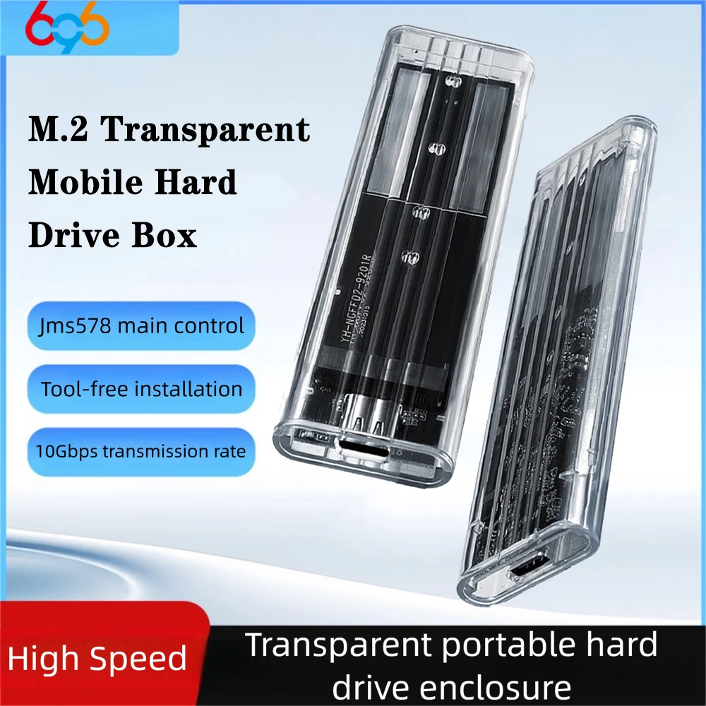 M.2 NGFF/NVME PCIe SATA SSD Case Transparent External Enclosure USB Type C 3.1 10Gbps M2 B+M Key/M Key For 4TB SSD Hard Disk Box