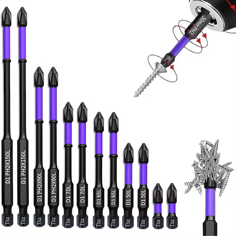 6/12 PCS Magnetic Screwdriver Bits Non-slip Shockproof Phillips Impact Bits Hex Shank Alloy Steel Bits Suitable for Power Tools