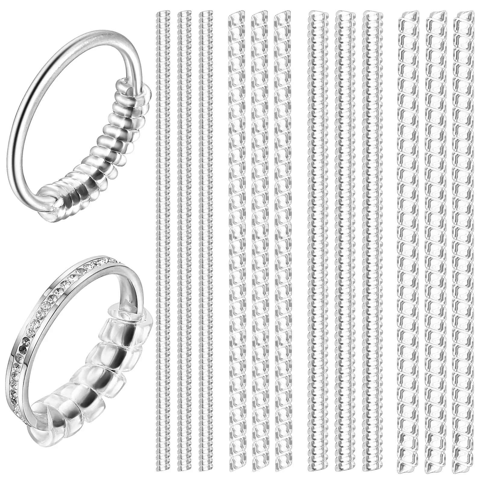 12 قطعة حجم الحلقة الضابط شفافة لشد غير مرئية الكمال صالح خواتم مسطحة مستديرة صنع المجوهرات أداة إصلاح حجم الحلقة