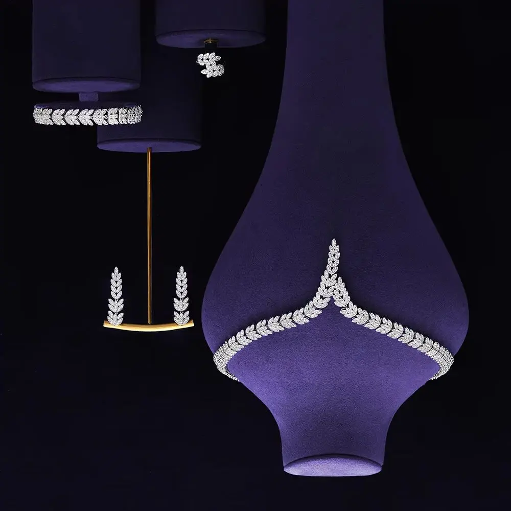 

Роскошный комплект свадебных украшений с белым цирконием в Дубае, ожерелье с бахромой, серьги, браслеты, кольца, 4 шт., наборы для женщин