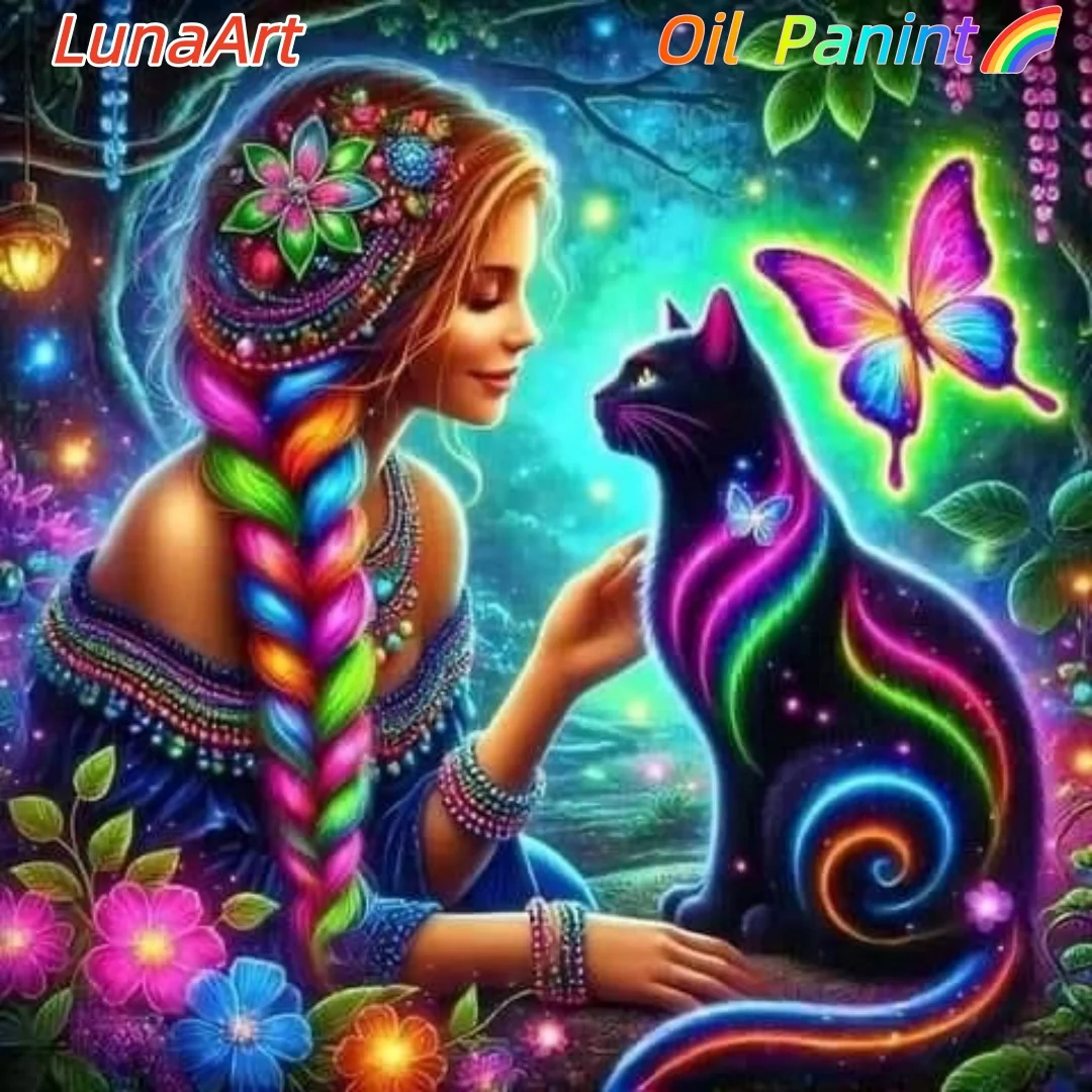 

DIY краска по номерам: набор холста для раскрашивания с людьми и кошками — подходит для начинающих, подарок с ручной росписью, домашний декор