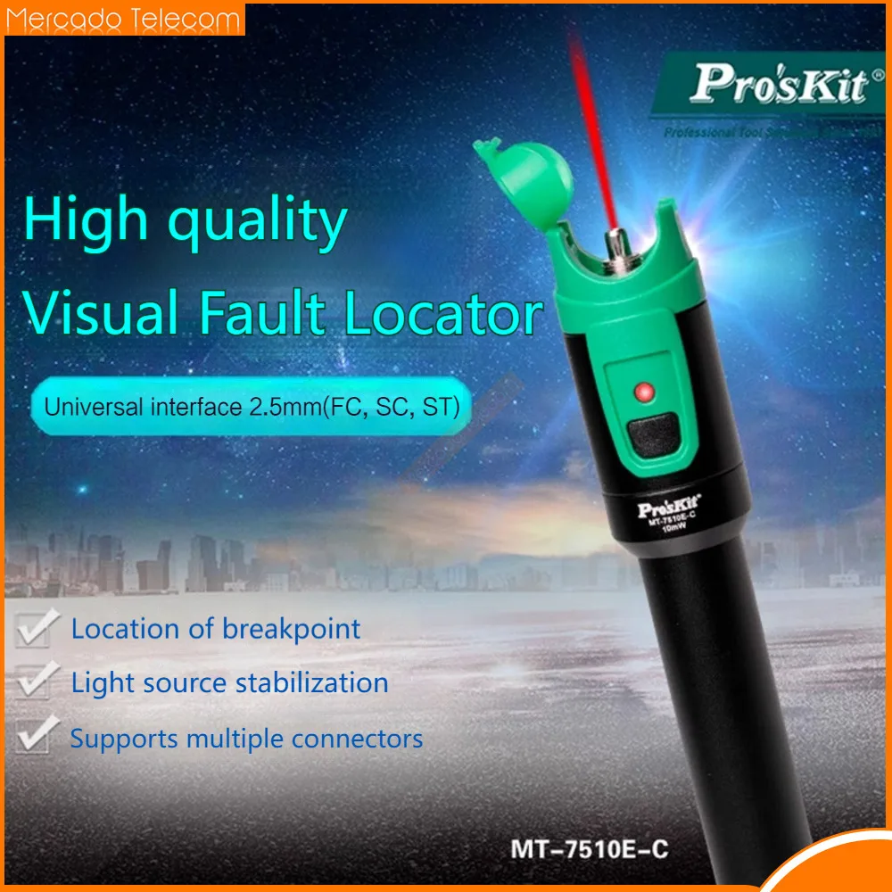 ProsKit Original MT-7510E-C Visual Fault Locator VFL 10mW 20mW 30mW Red Light Fiber Optic Cable Tester