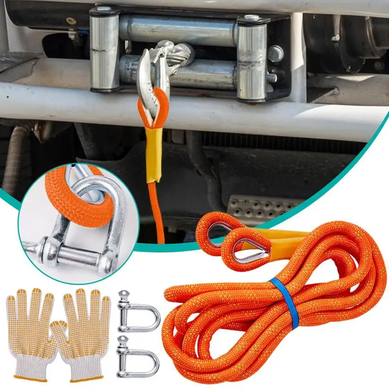 Recovery Rope with Shackles Heavy Duty Outdoor Car Tow Strap SUV ATV Tow Strap Portable Self-driving Tourism Heavy Rescue Rope