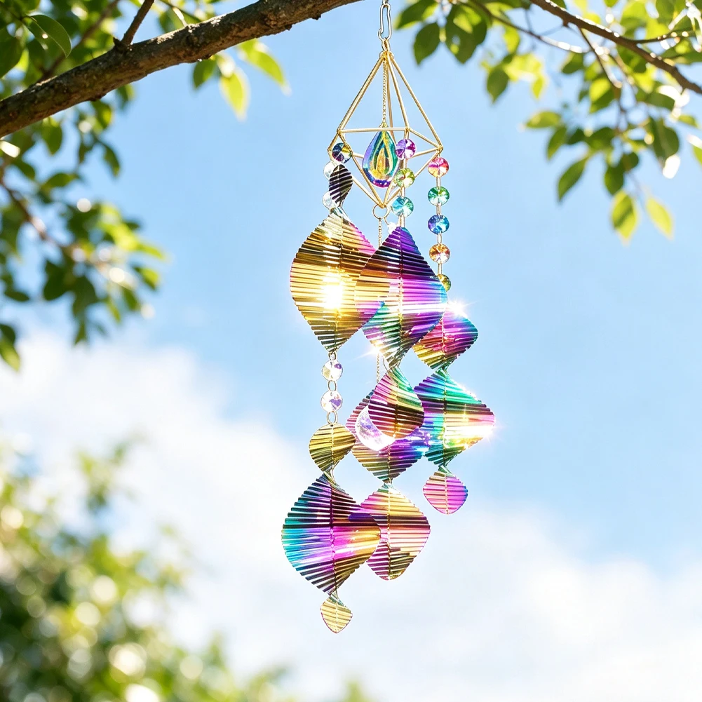 Wind Chime Tubular - Helix Twister Wind Spinner Rainbow Crystal