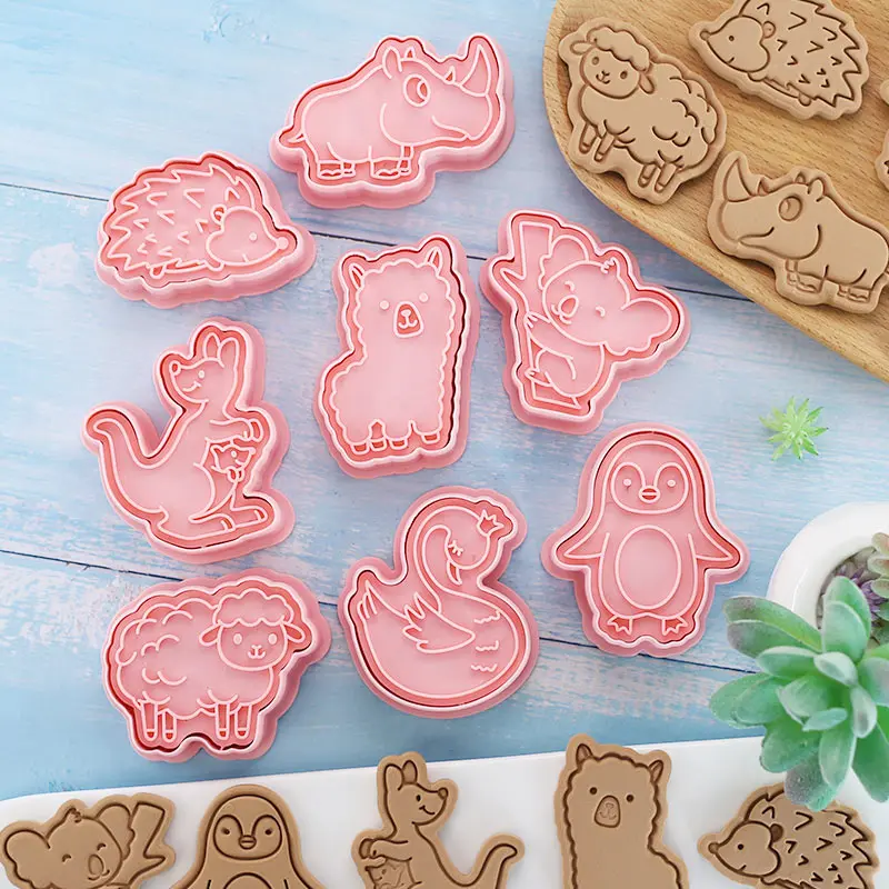 8 Pcs Animal Cookie Molds - Koala Penguin Kangaroo Alpaca Rhinoceros Swan Sheep Hedgehog Shaped Baking Tools for Party Decor