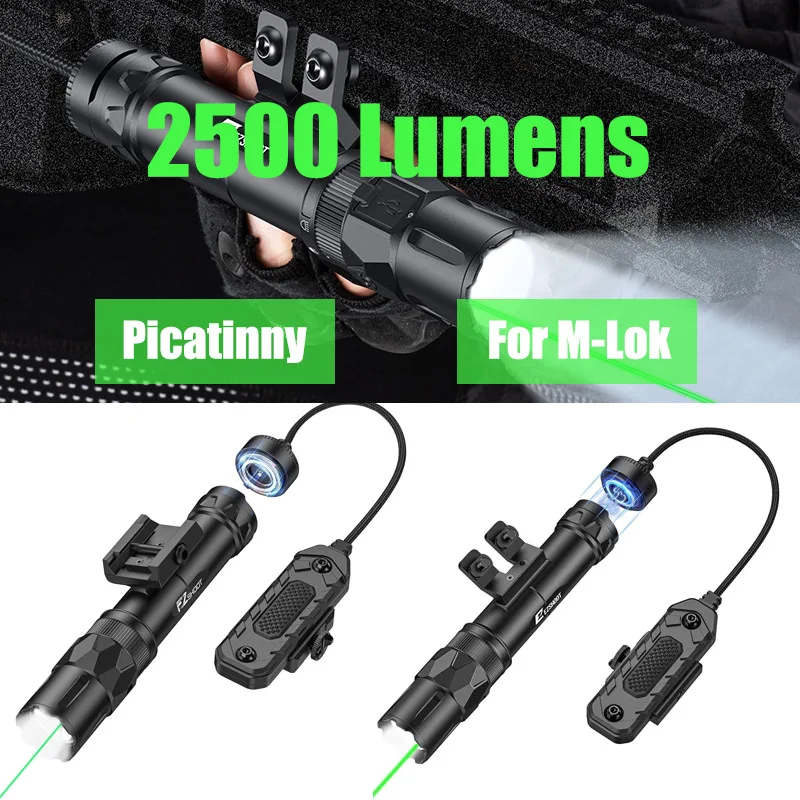 

2500 Lumens Light Laser Combo Rechargeable Flashlight Green Laser with Picatinny or ML-Rail for Hunting Magnetic Switch
