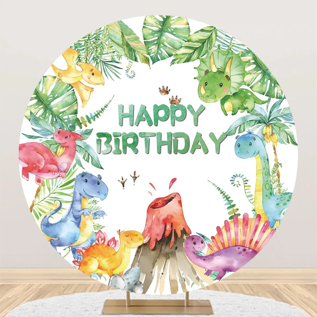 Dinosaur Theme Party Round Photo Backdrop Children Birthday Tropical Jungle Plant Portrait Custom Circle Photography Backgrounds