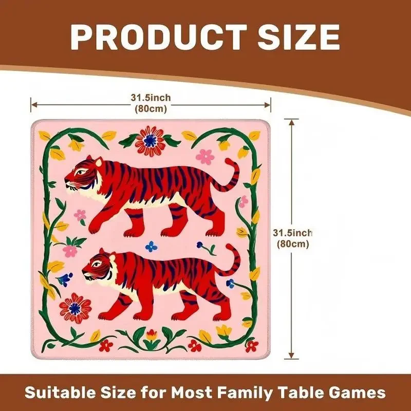 VIKAMA Folk Hand Painted Red Tiger Mahjong Mat Double Sided Non Slip Retro Chinese Dual Use Poker Pad