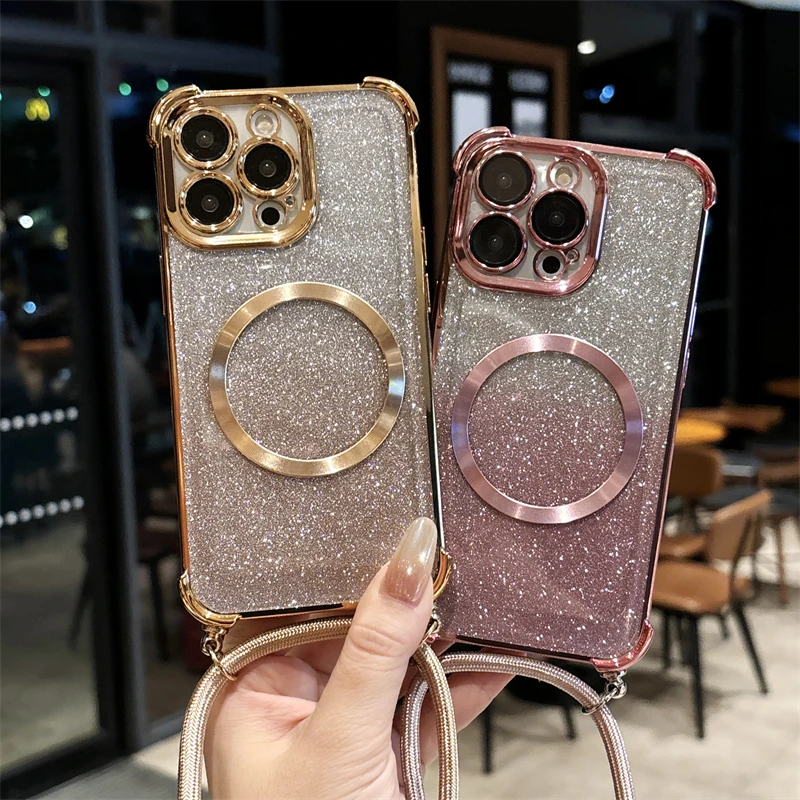 Luxury Strap Case For OPPO Realme C30 C30S C31 C33 C35 Plating Clear Magnetic Crossbody Lanyard Cord Silicone Phone Back Cover