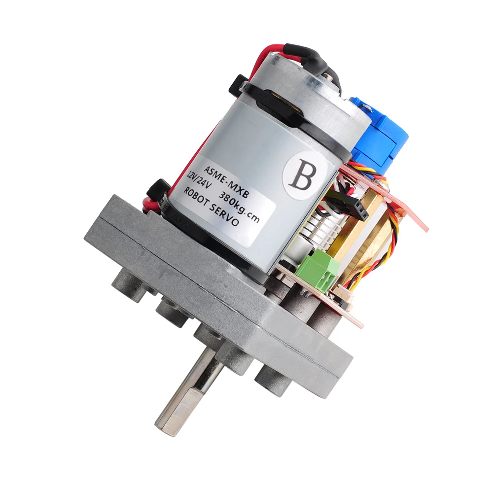 ASME-MXB extra-grande 380kg.cm robô servo torque 3600 graus 12v/24v liga de direção servo motor peças diy para grande braço robótico